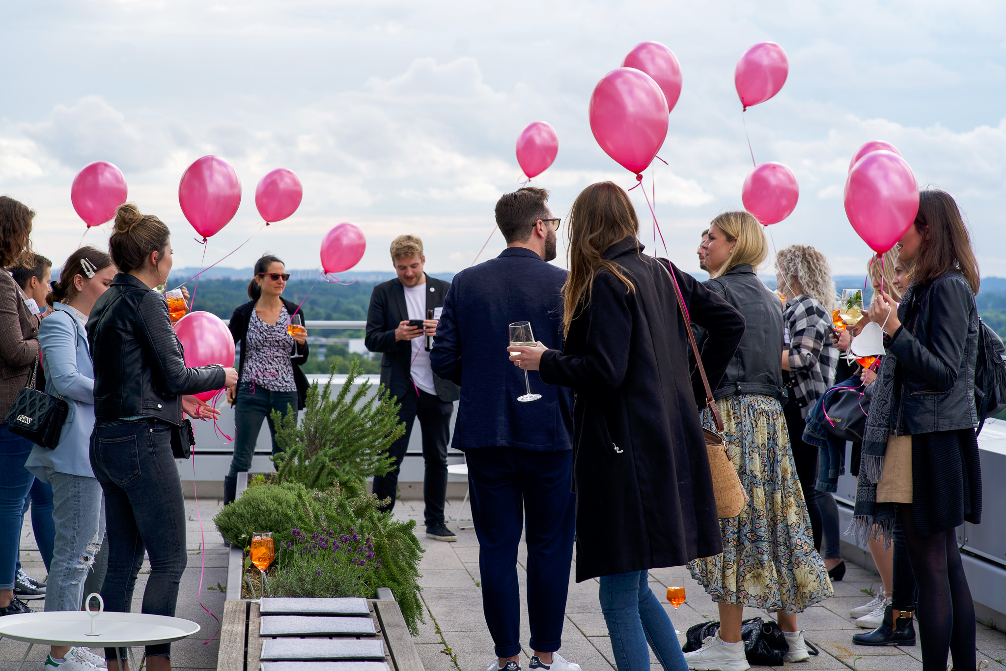 Online Birds Foto vom Strategie Tag mit pinken Luftballons